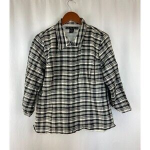 EUC Silkland Women's L Jacket 100% Silk Black White Plaid Collar Zip VTG Light